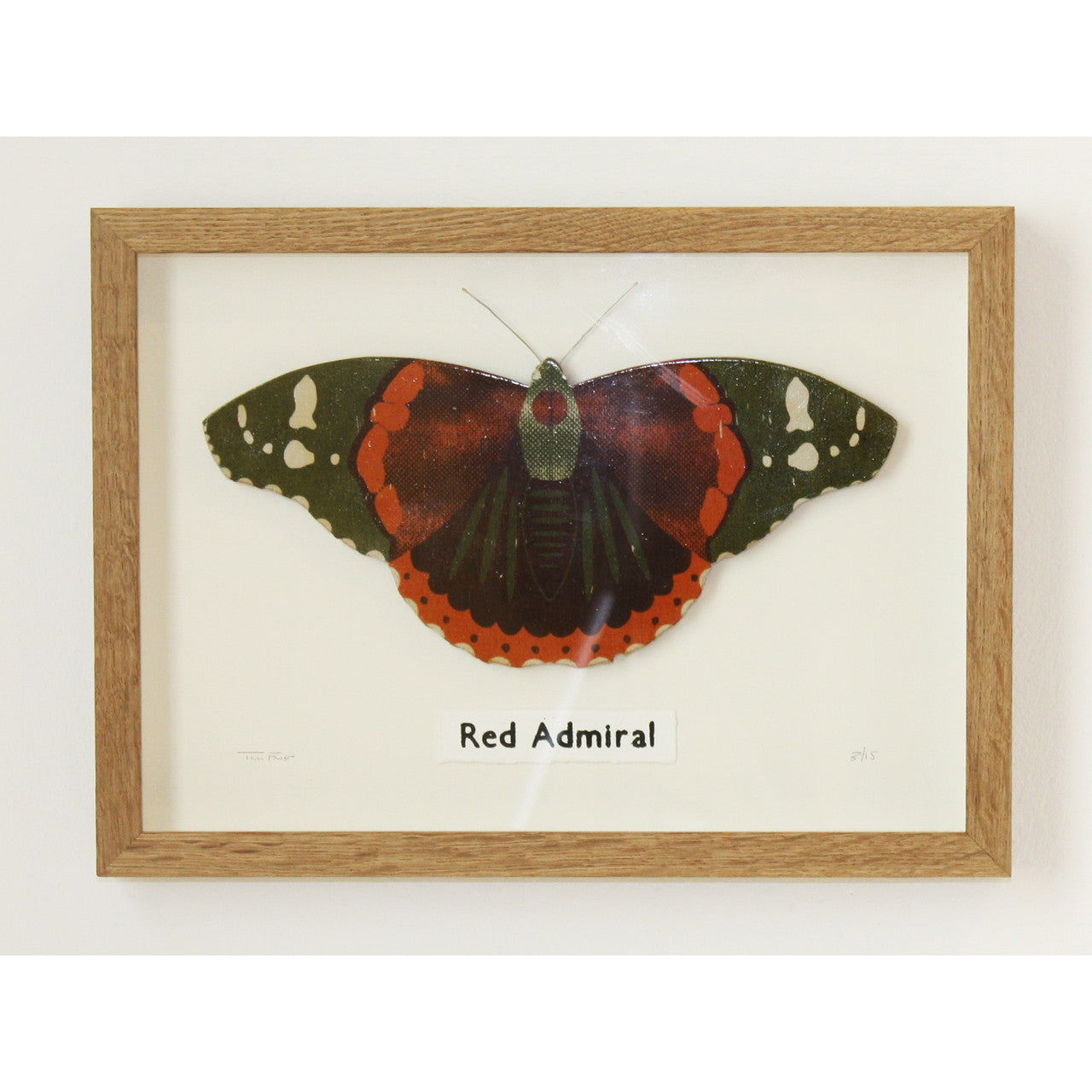 Red Admiral 3D framed screen printed wooden art piece by Tom Frost.