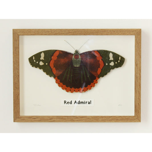 Red Admiral 3D framed screen printed wooden art piece by Tom Frost.