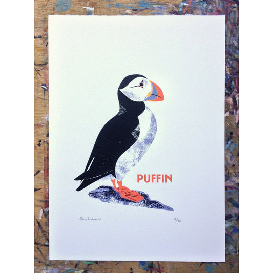 Puffin screenprint by Chris Andrews.