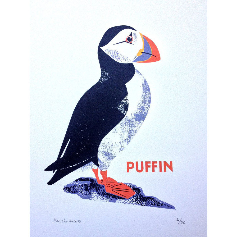 Puffin screenprint by Chris Andrews.