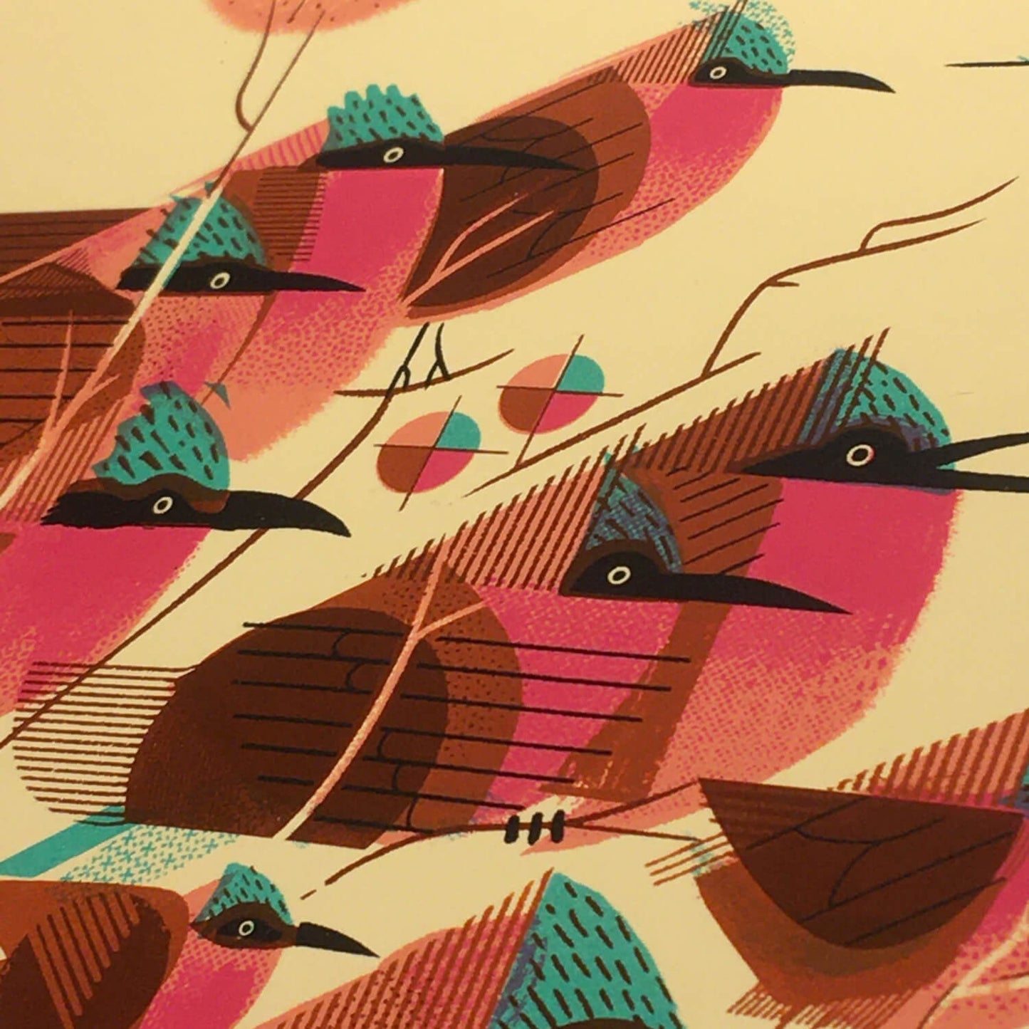 Carmine Bee eaters screen print by Graham Carter.