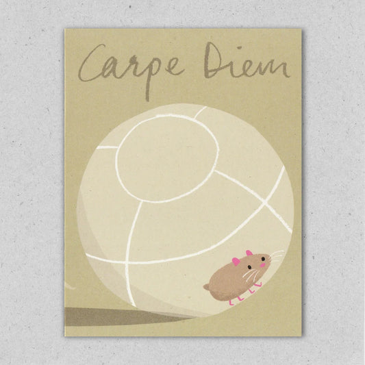 Carpe diem hamster ball greeting card by Lisa Jones Studio.