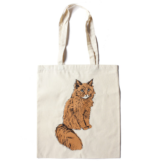 Mainecoon ginger cat screen printed cotton tote bag by Fiona Hamilton.