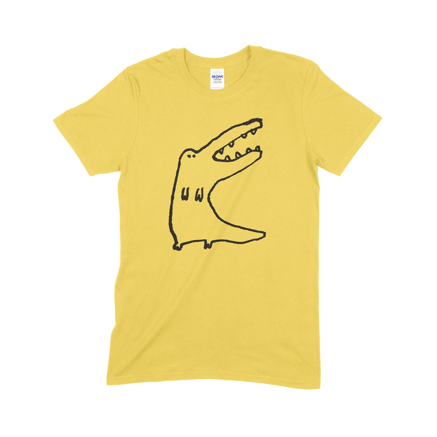 Crocodile stands screen print on yellow cotton t-shirt collaboration by Daisy Hirst and Soma Gallery.