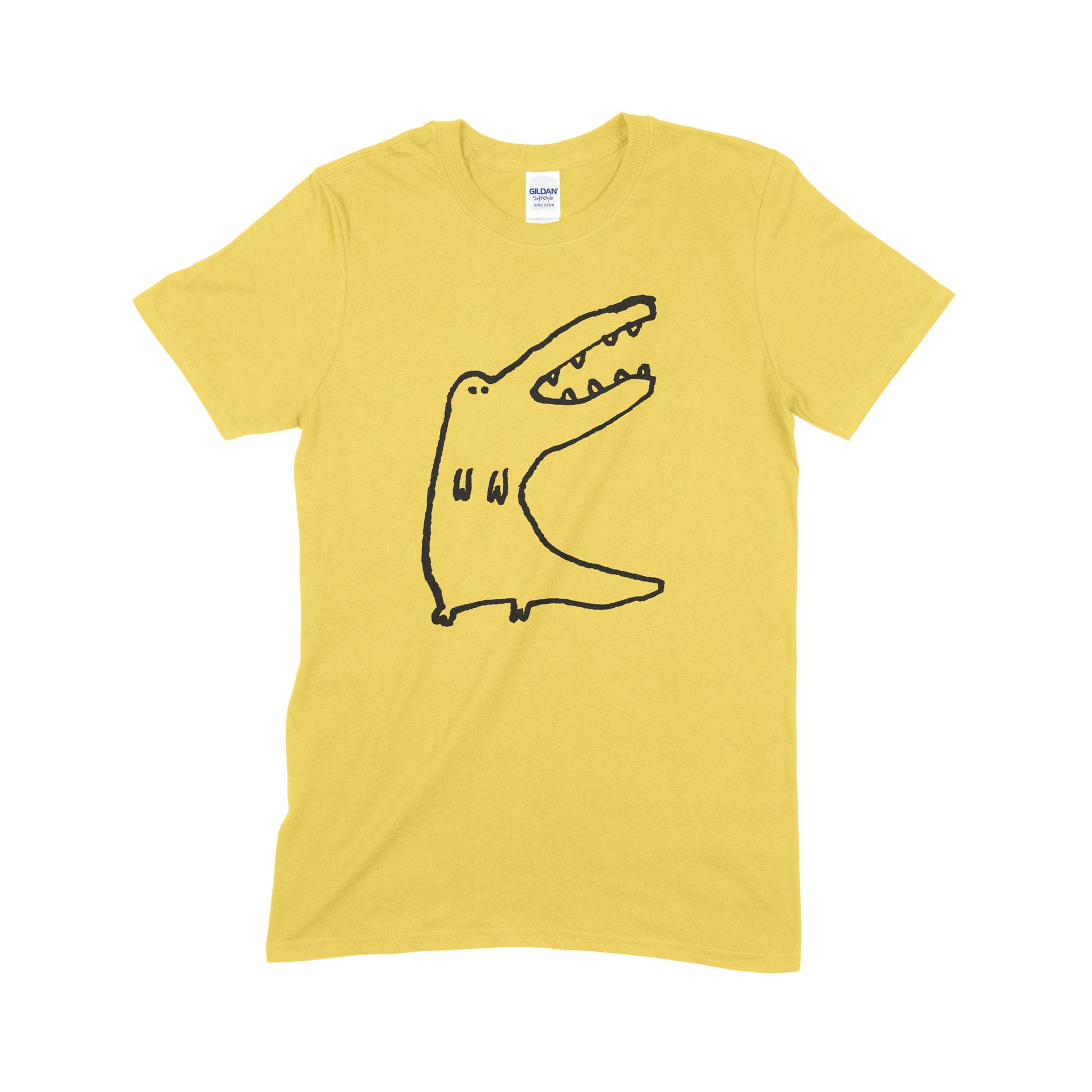 Crocodile stands screen print on yellow cotton t-shirt collaboration by Daisy Hirst and Soma Gallery.