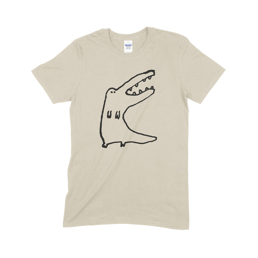 Crocodile stands screen print on sand cotton t-shirt collaboration by Daisy Hirst and Soma Gallery.