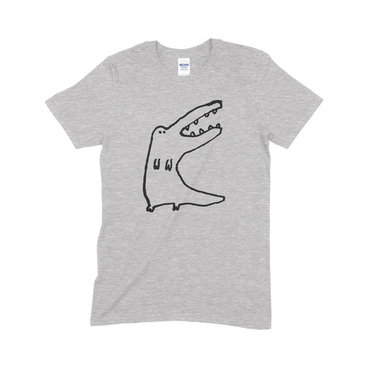 Crocodile stands screen print on grey cotton t-shirt collaboration by Daisy Hirst and Soma Gallery.