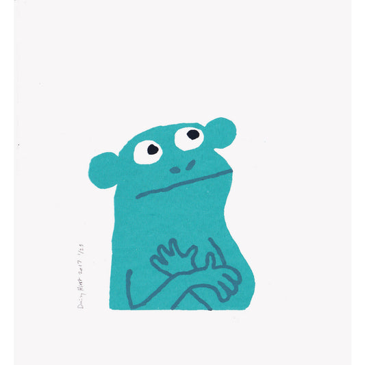 Monkey thinks screenprint in turquoise by Daisy Hirst.
