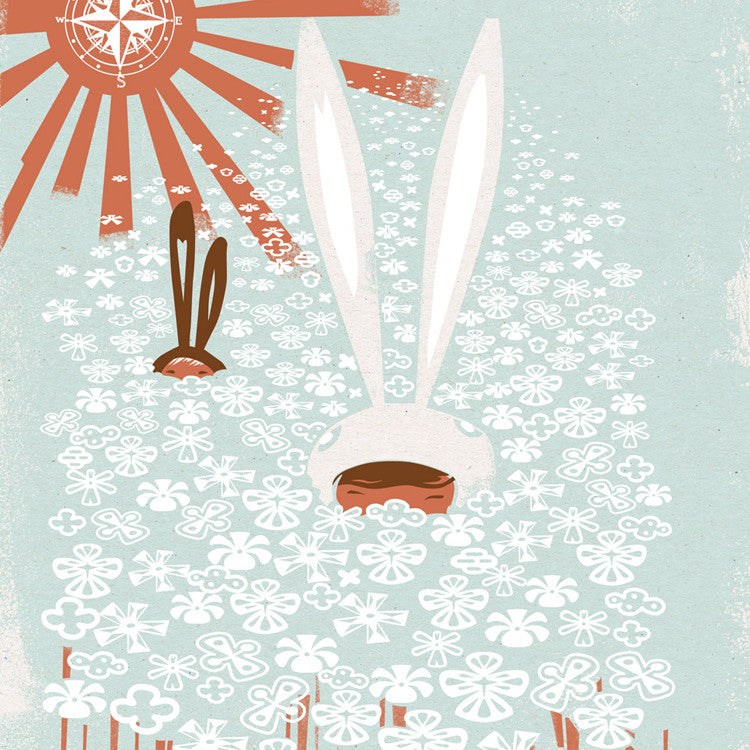 Daisy Bobbing screenprint with foil block by Graham Carter.