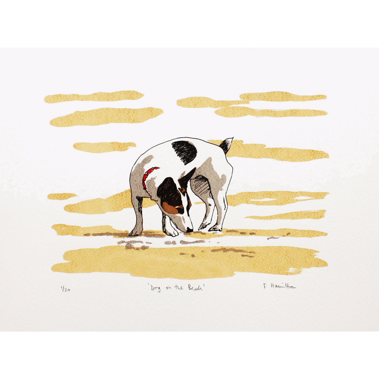 Dog on the Beach screen print by Fiona Hamilton