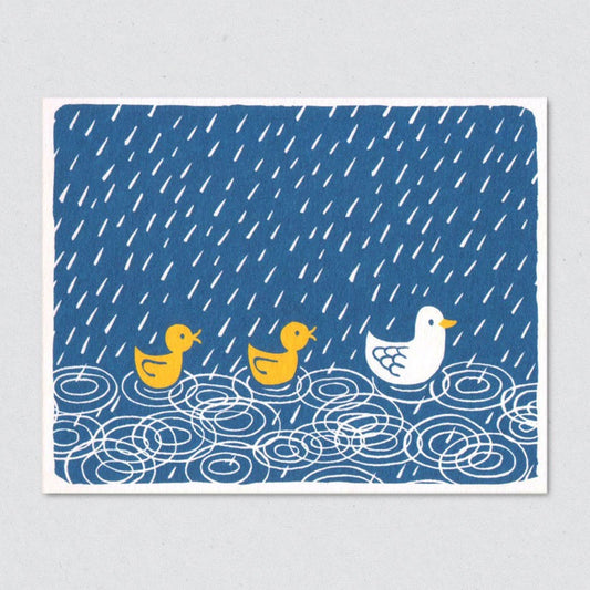 Duck Pond card by Lisa Jones Studio featuring ducks in the rain.