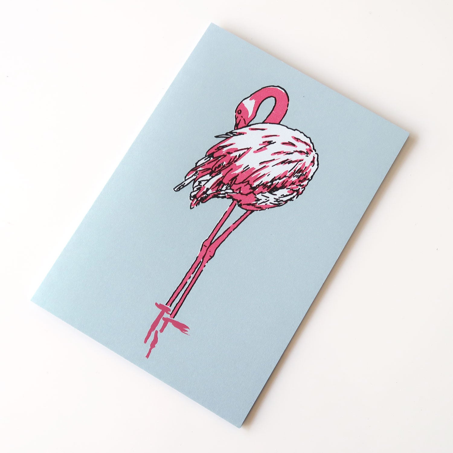 Flamingo greeting card by Fiona Hamilton.