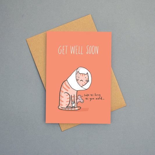 Get well soon cat greeting card by Sarah Ray.