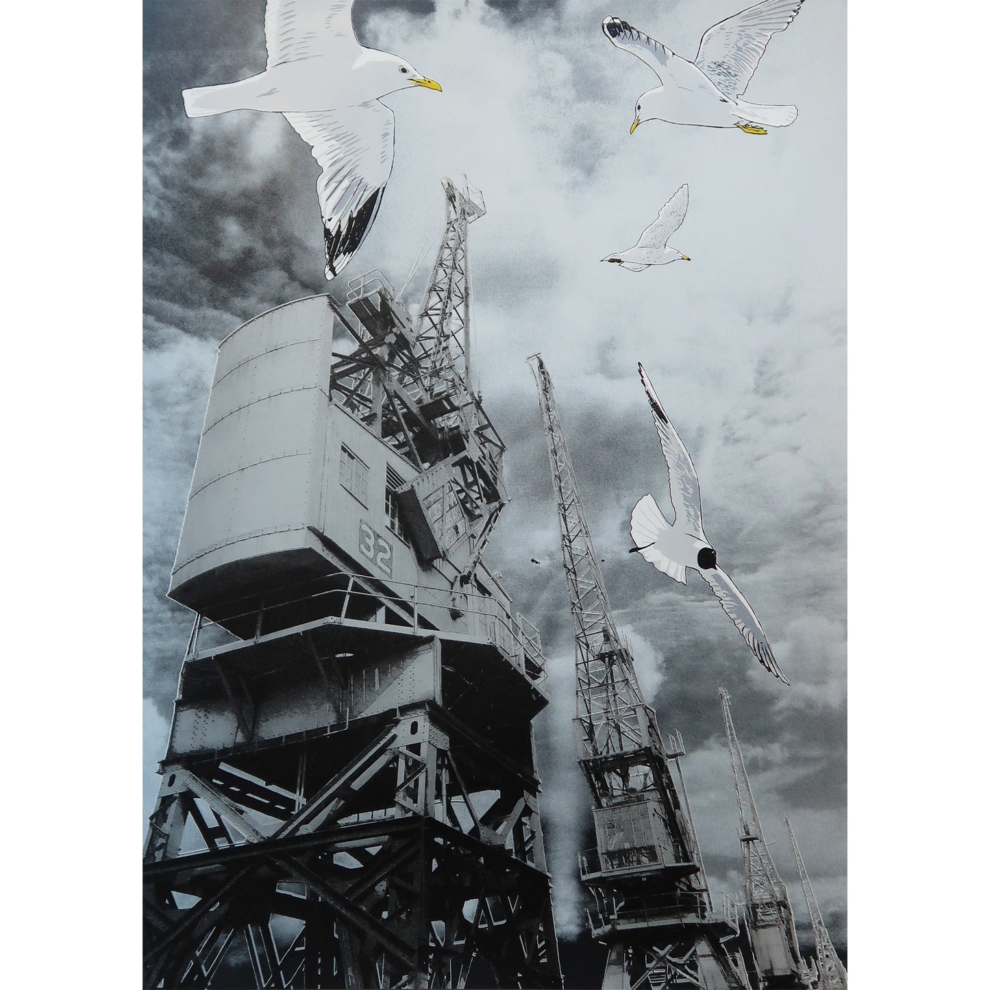 Gulls & Goods Cranes Metallic Dark Silver Print