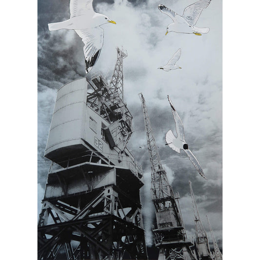 Gulls and goods cranes silkscreen print by Fiona Hamilton.