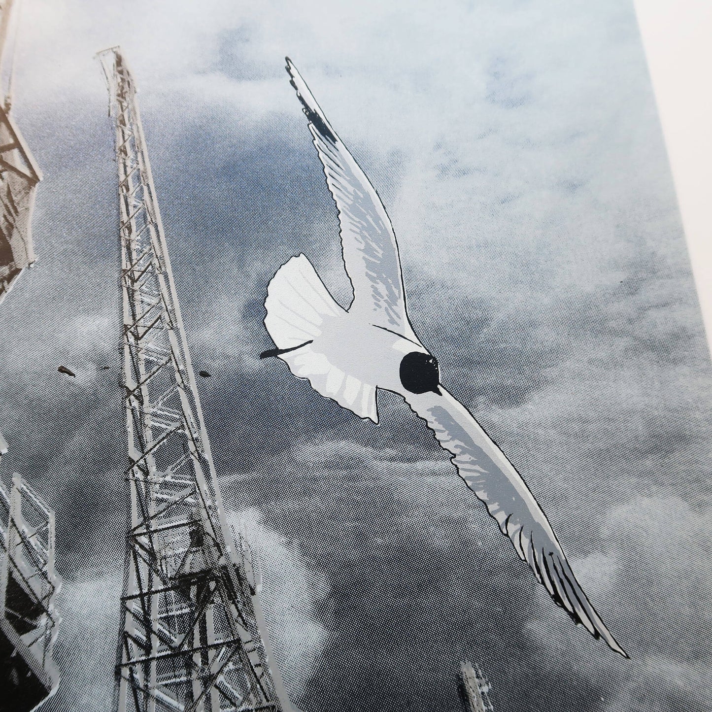 Gulls and goods cranes silkscreen print by Fiona Hamilton.