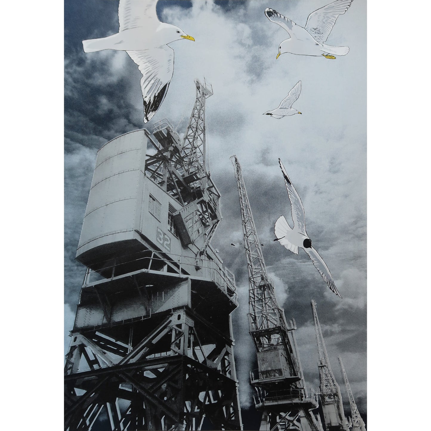 Gulls & Goods Cranes Metallic Blue Print
