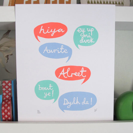 Hiya screen print by Hazel Nicholls.