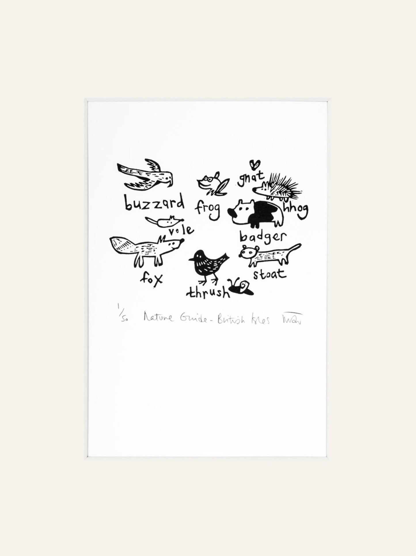 Nature guide - British Isles lino cut print by Melanie Wickham.