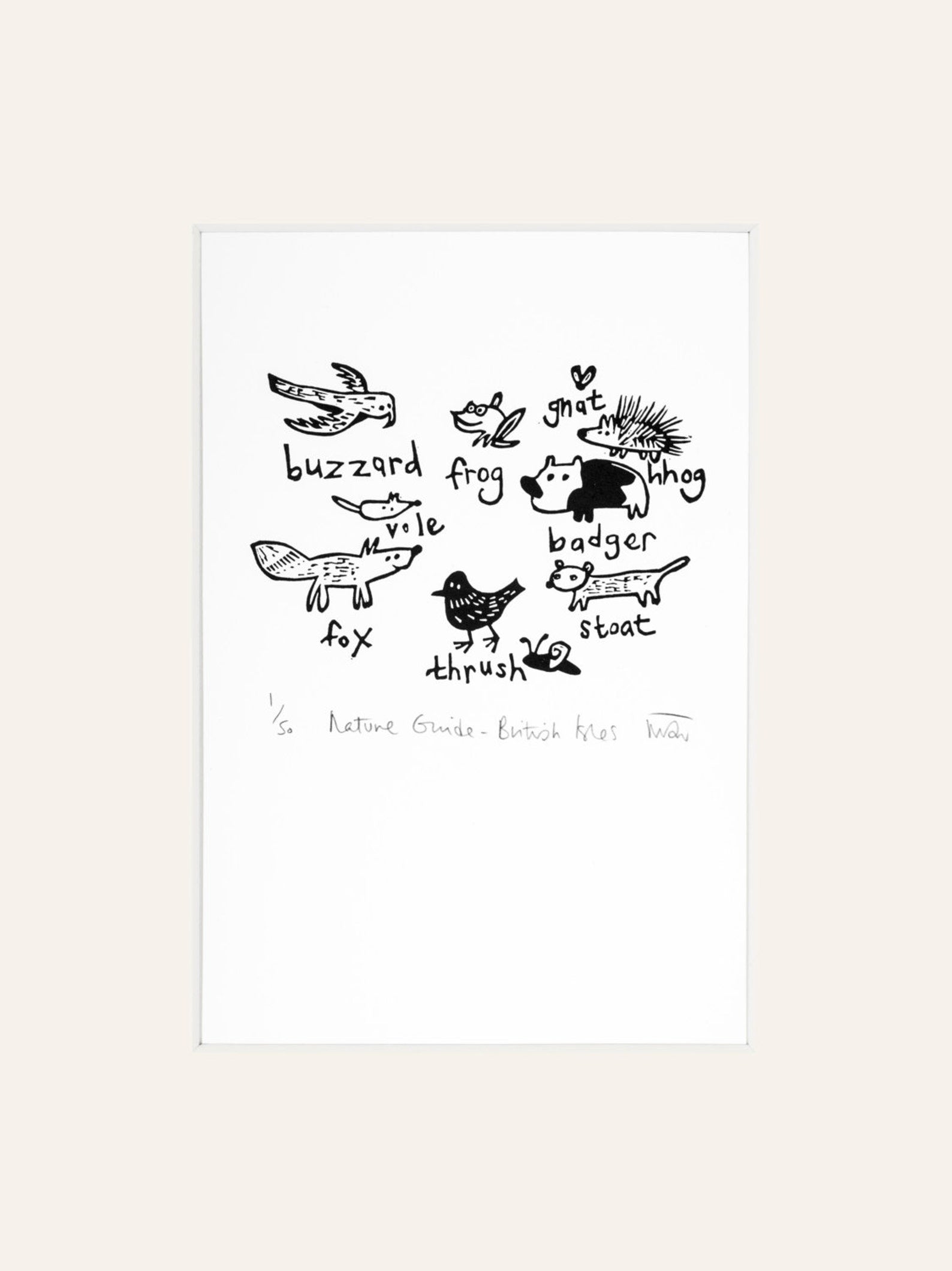 Nature guide - British Isles lino cut print by Melanie Wickham.