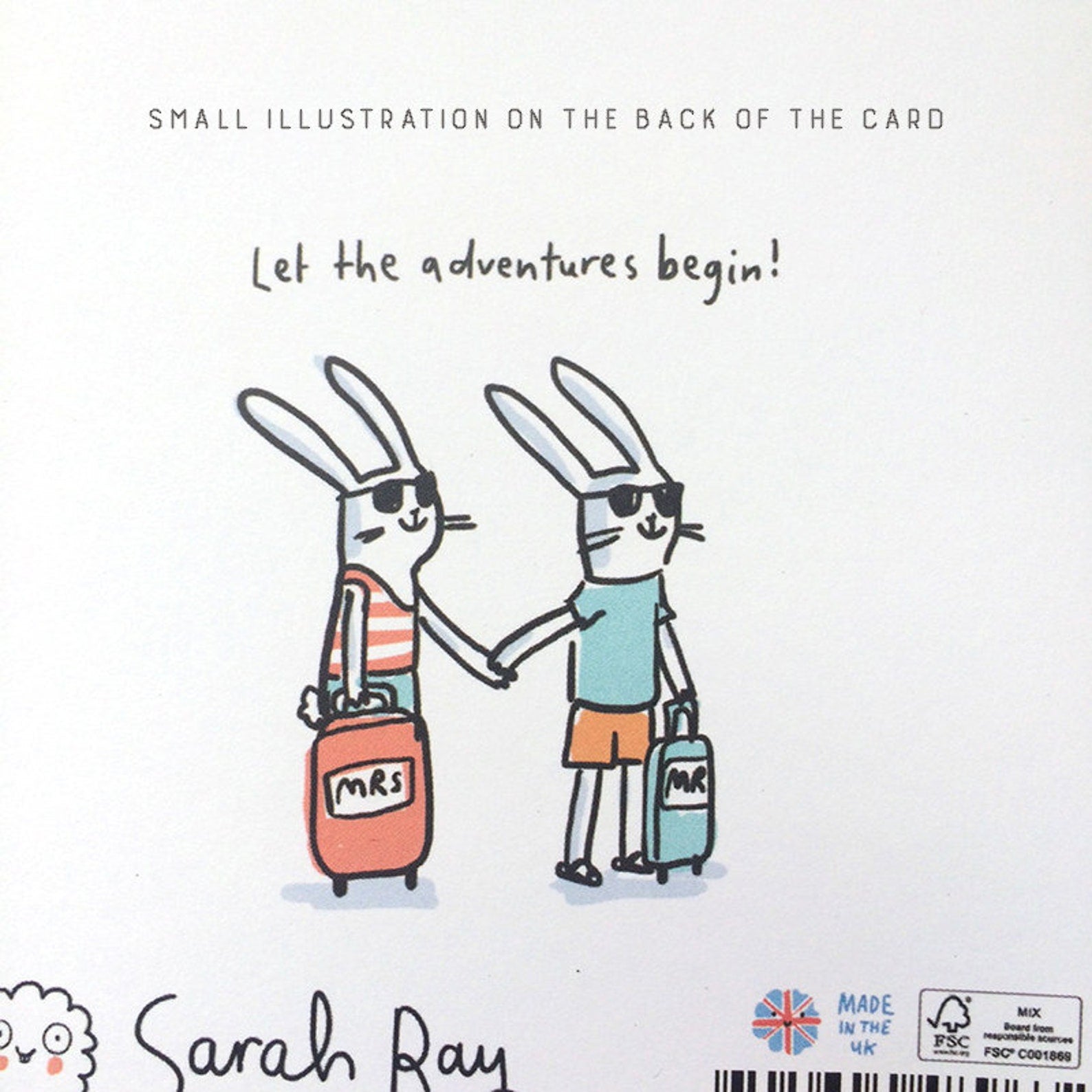 Just married wedding card with rabbits by Sarah Ray.