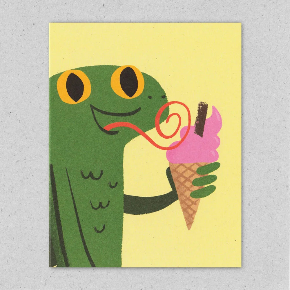 Licking lizard with ice cream greeting card by Lisa Jones Studio.