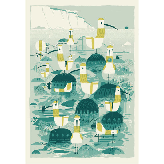 Low Tide at Hope Gap screen print by contemporary printmaker and graphic artist Graham Carter.