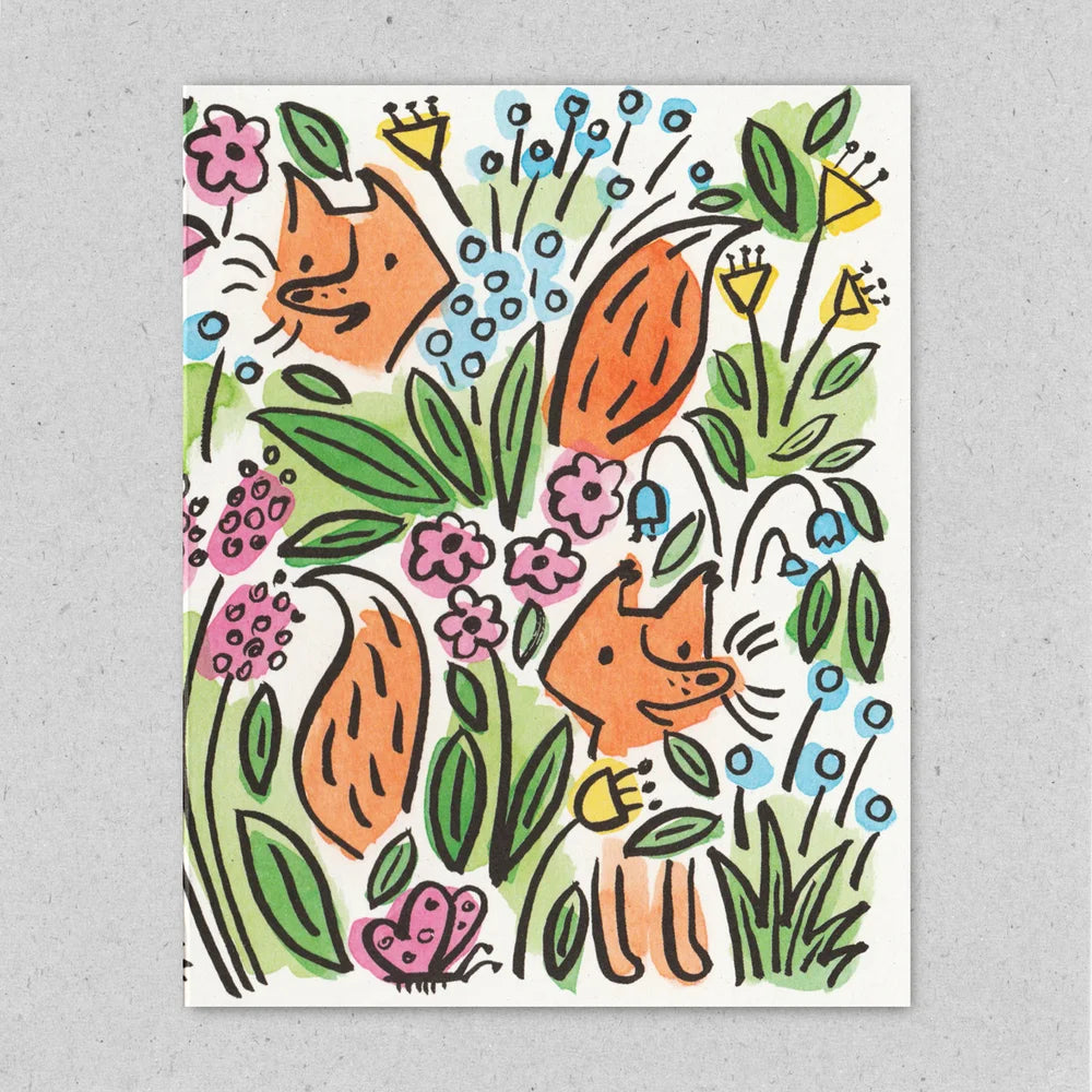 Meadow foxes greeting card by Lisa Jones Studio.