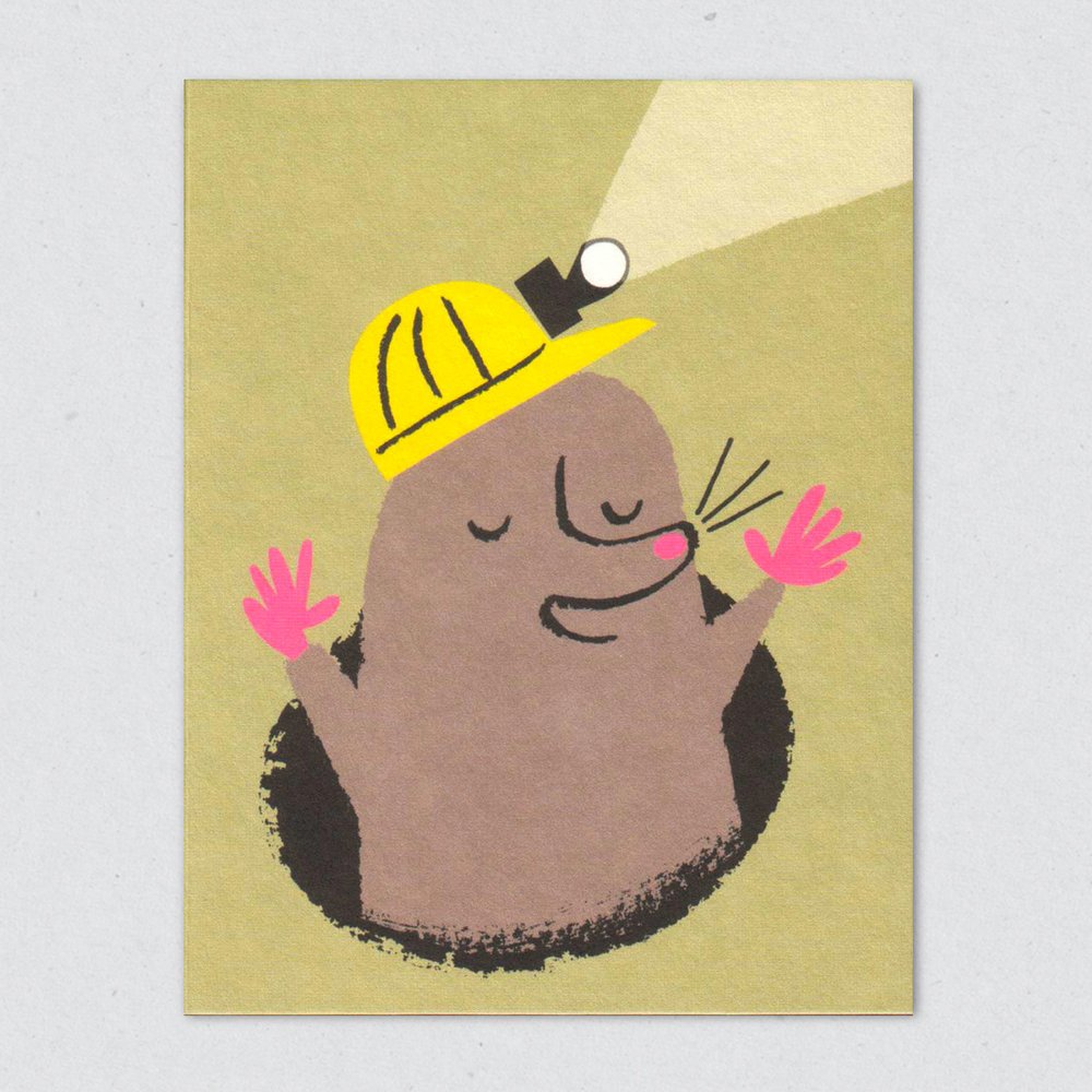 Miner Mole greeting card by Lisa Jones Studio.