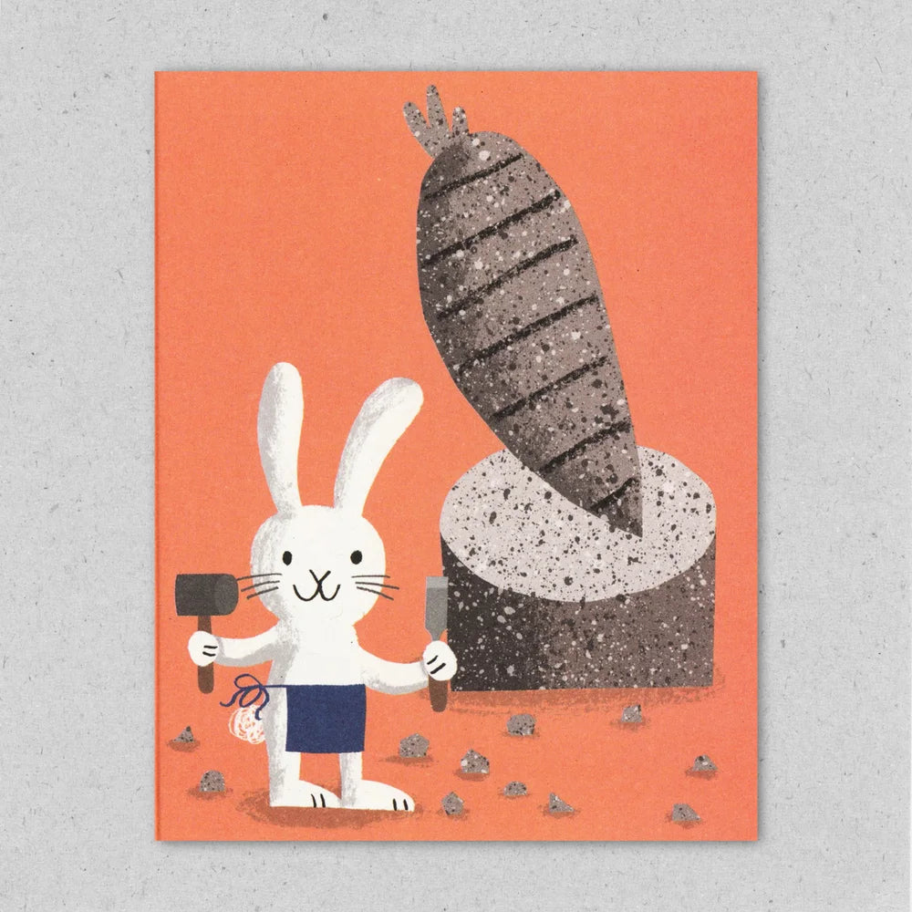 Monumental carrot rabbit greeting card by Lisa Jones Studio.