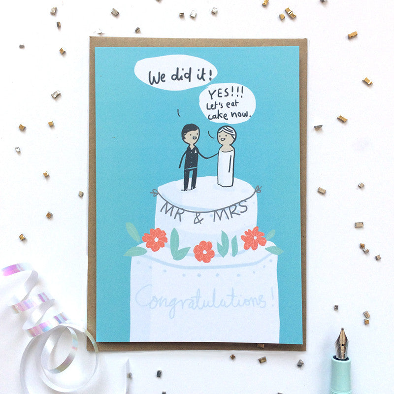 Mr and Mrs wedding card by Sarah Ray.