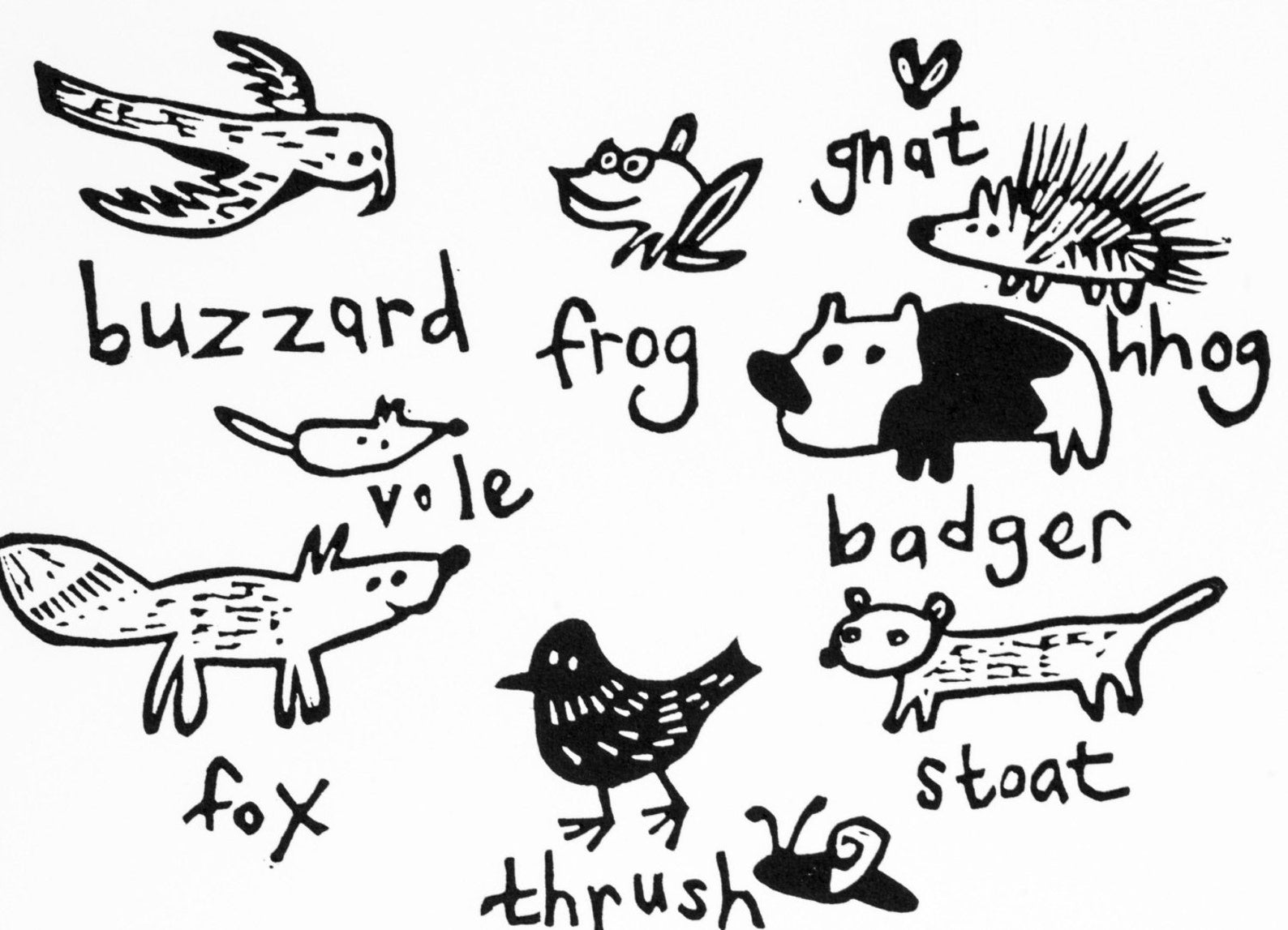 Nature guide - British Isles lino cut print by Melanie Wickham.