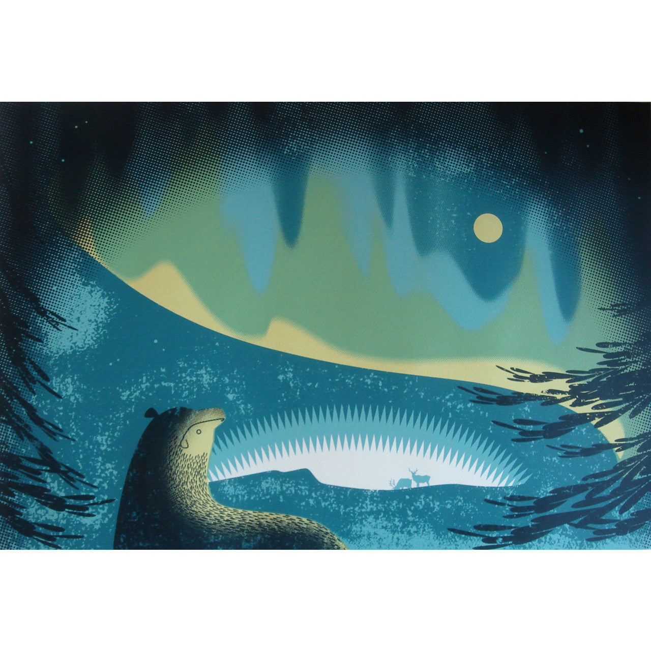 Northern Lights screen print by Sally Elford.