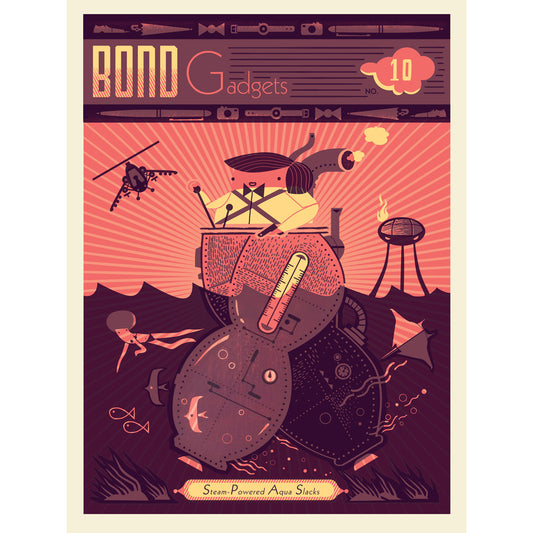 Oh James screen print featuring under water Bond Gadgets by Graham Carter.