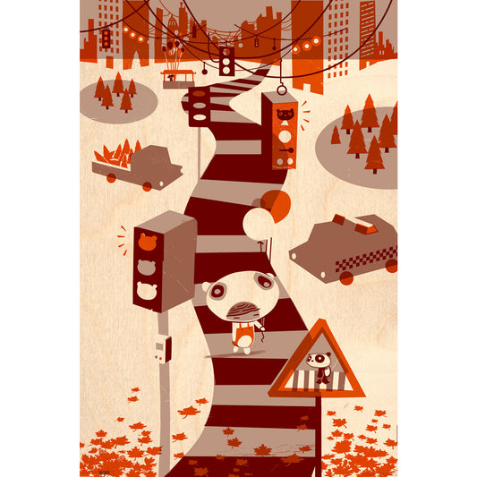 Panda crossing screen print on Japanese ply by Graham Carter.