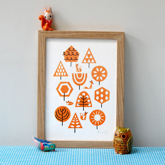 Foxy forest silkscreen print by Peski Studio.