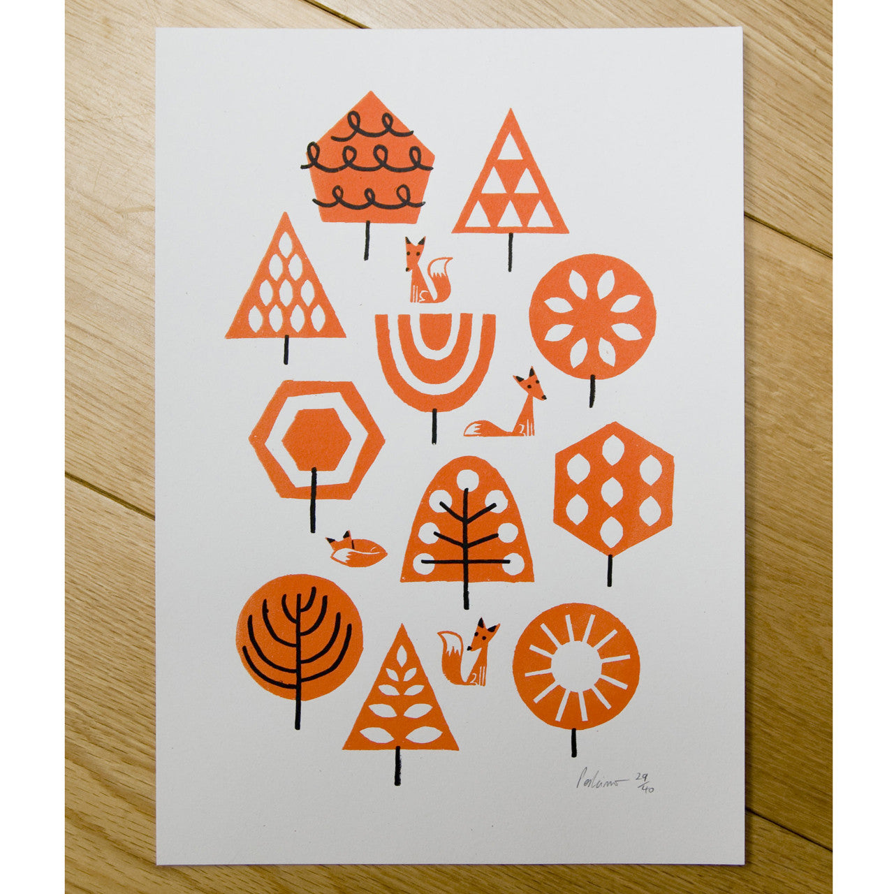 Foxy forest silkscreen print by Peski Studio.