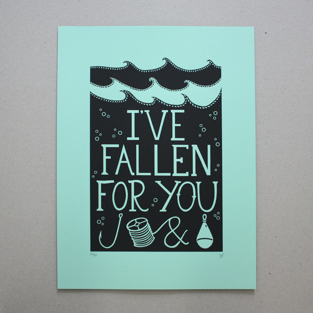 Fallen for you silkscreen print by Hazel Nicholls.