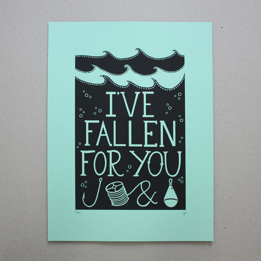 Fallen for you silkscreen print by Hazel Nicholls.