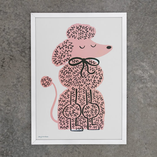 Pink pooch poster print in a3 by Lisa Jones Studio.