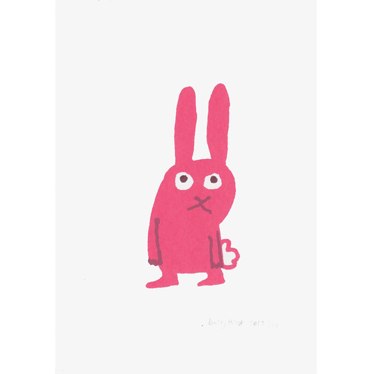 Rabbit huff pink screen print by illustrator Daisy Hirst.