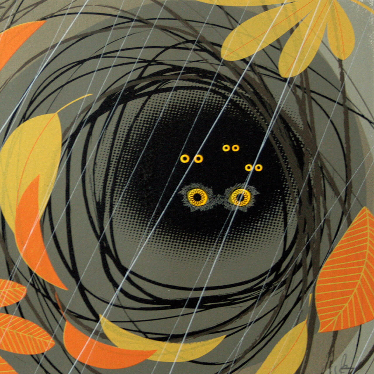 Safe in the burrow screenprint by Sally Elford.
