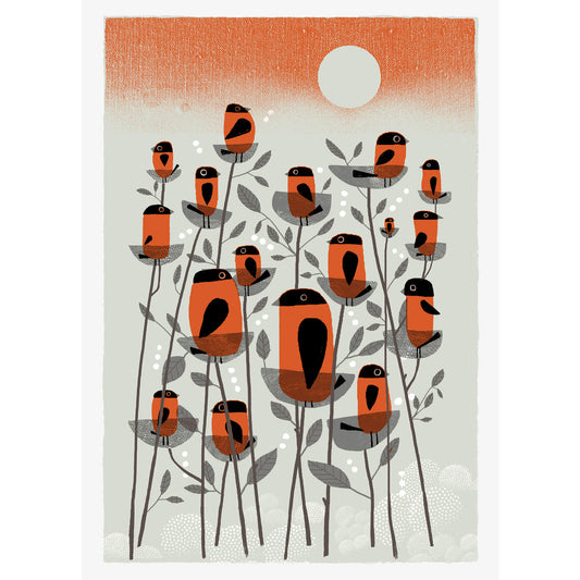 Siskin Tree original limited edition silkscreen print by Graham Carter featuring birds in a tree.