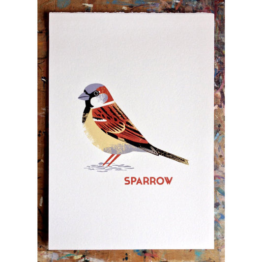 Sparrow screen print by Chris Andrews.