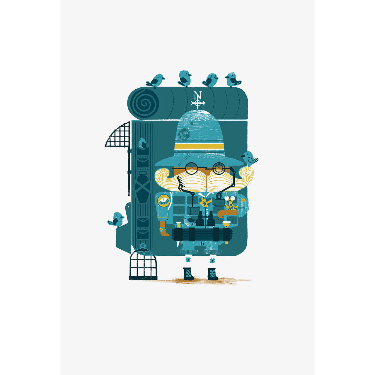 The Wanderer original art silkscreen print of an adventurer by Graham Carter.