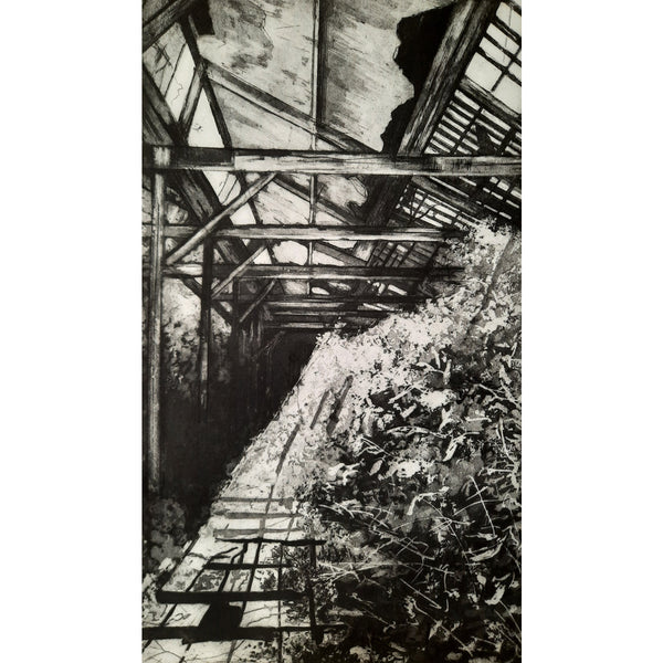 Tonedale Mill etching by Jemma Gunning at Soma Gallery, Bristol
