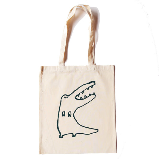 Crocodile stands tote bag screen print on natural cotton collaboration by Daisy Hirst and Soma Gallery.