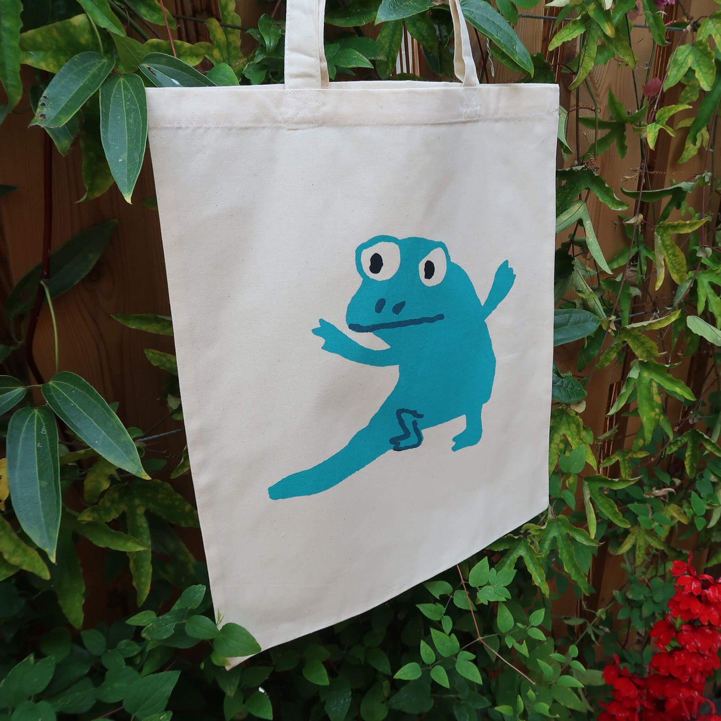 Newt turquoise screenprinted cotton tote by Daisy Hirst.