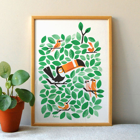 Toucan Tweets riso print by Peskimo.