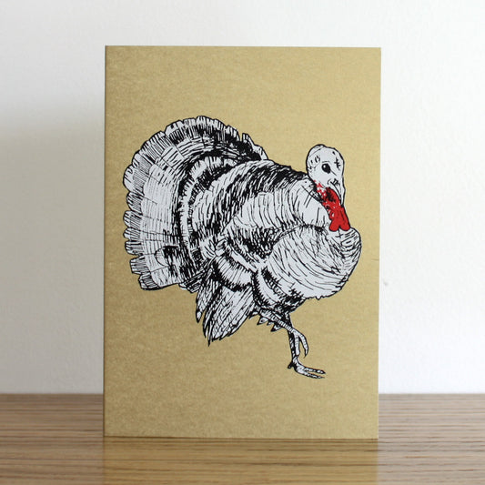 Turkey hand screen printed Christmas card by Fiona Hamilton.